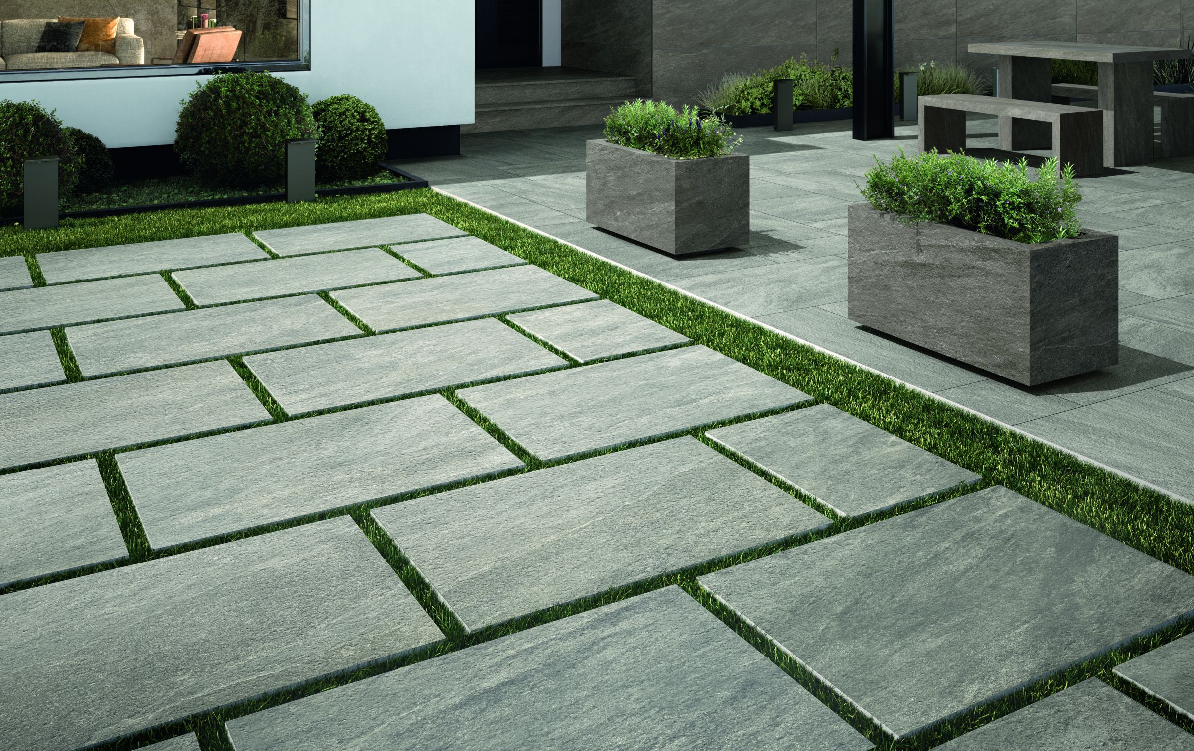 Tile slabs paving