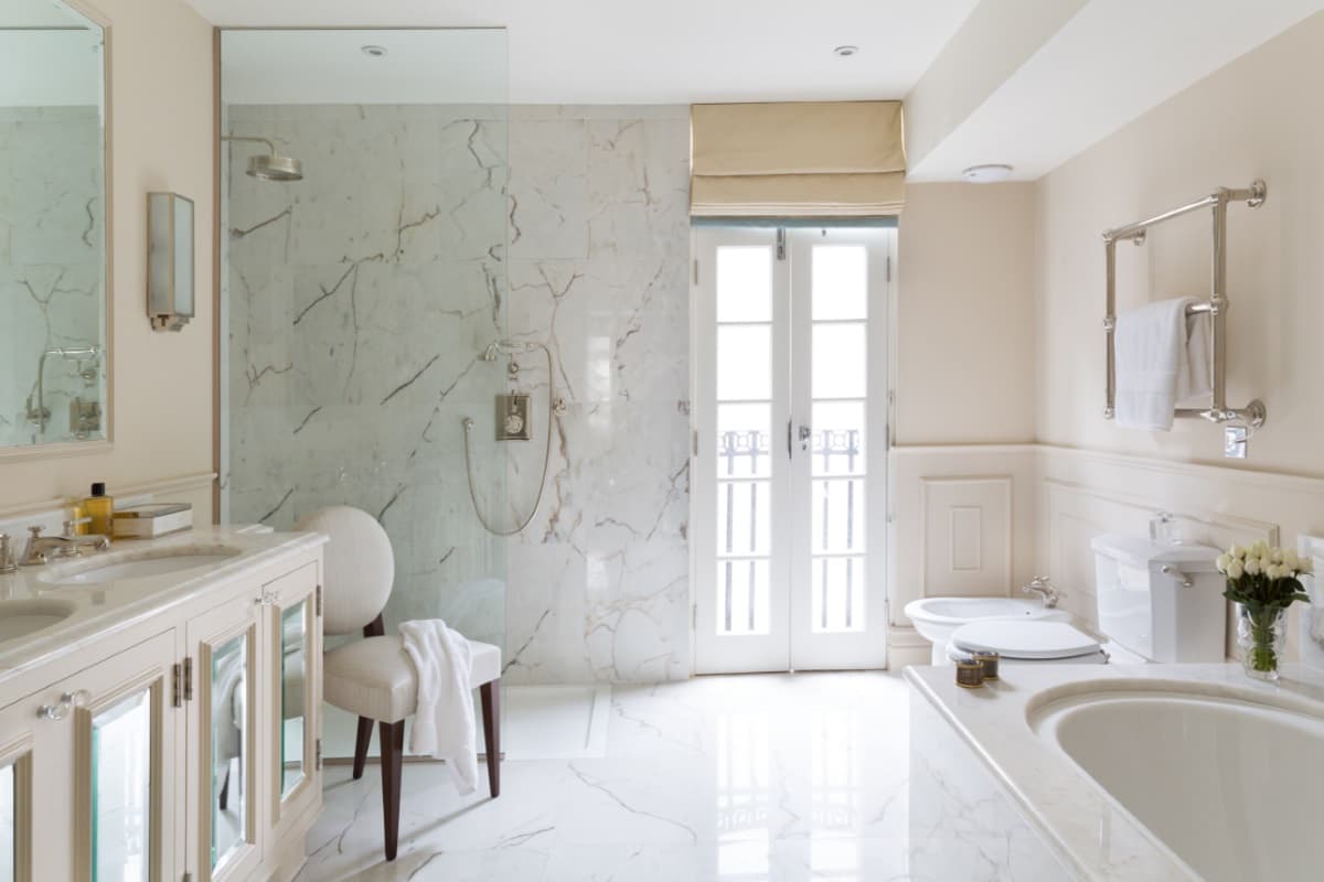  Marble penny tile bathroom floor 