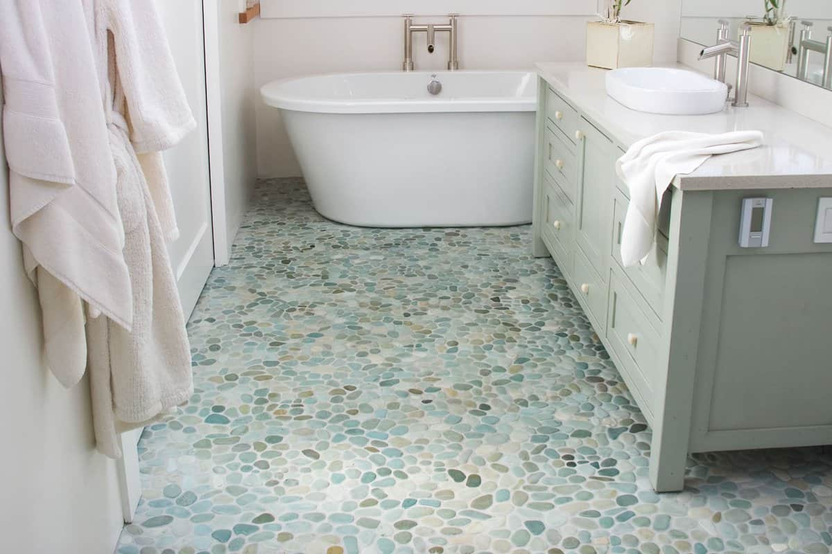  Marble penny tile bathroom floor 