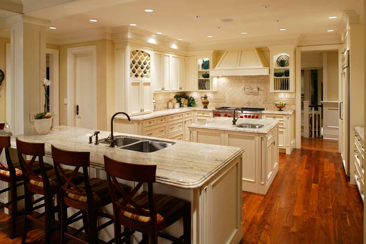  kitchen island tiles texture matched with wall and floor 